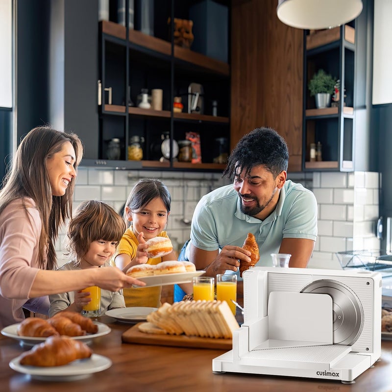 CUSIMAX Meat Slicer for Home,Foldable Meat Slicer with Child Safety Switch and 2 Removable Blades,Electric Deli Slicer Adjustable Thickness 0-20mm for Cut Meat,Cheese,Bread,Fruit,Storage Bag - Image 2